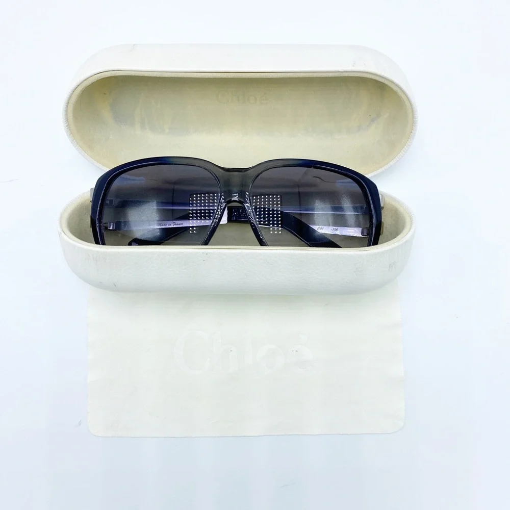 Chloe 🕶️ Blue Gray Gradient Ombre Oversized Sunglasses w/ Silver Hardware